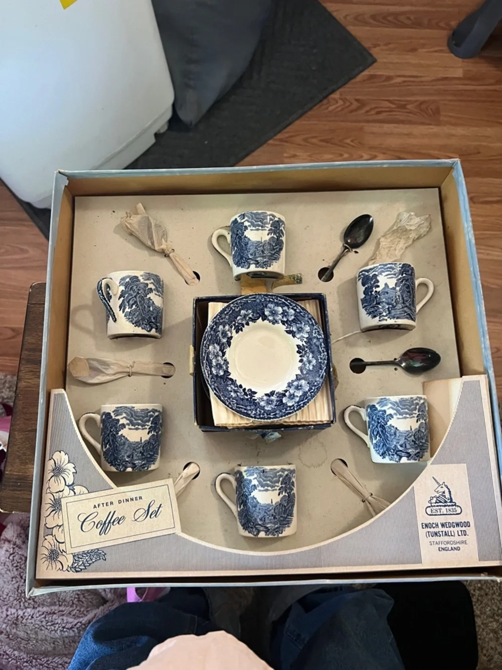 Extremely Rare-After Dinner Blue & White Coffee Set-Enoch Wedgwood-Original box - Picture 14 of 15